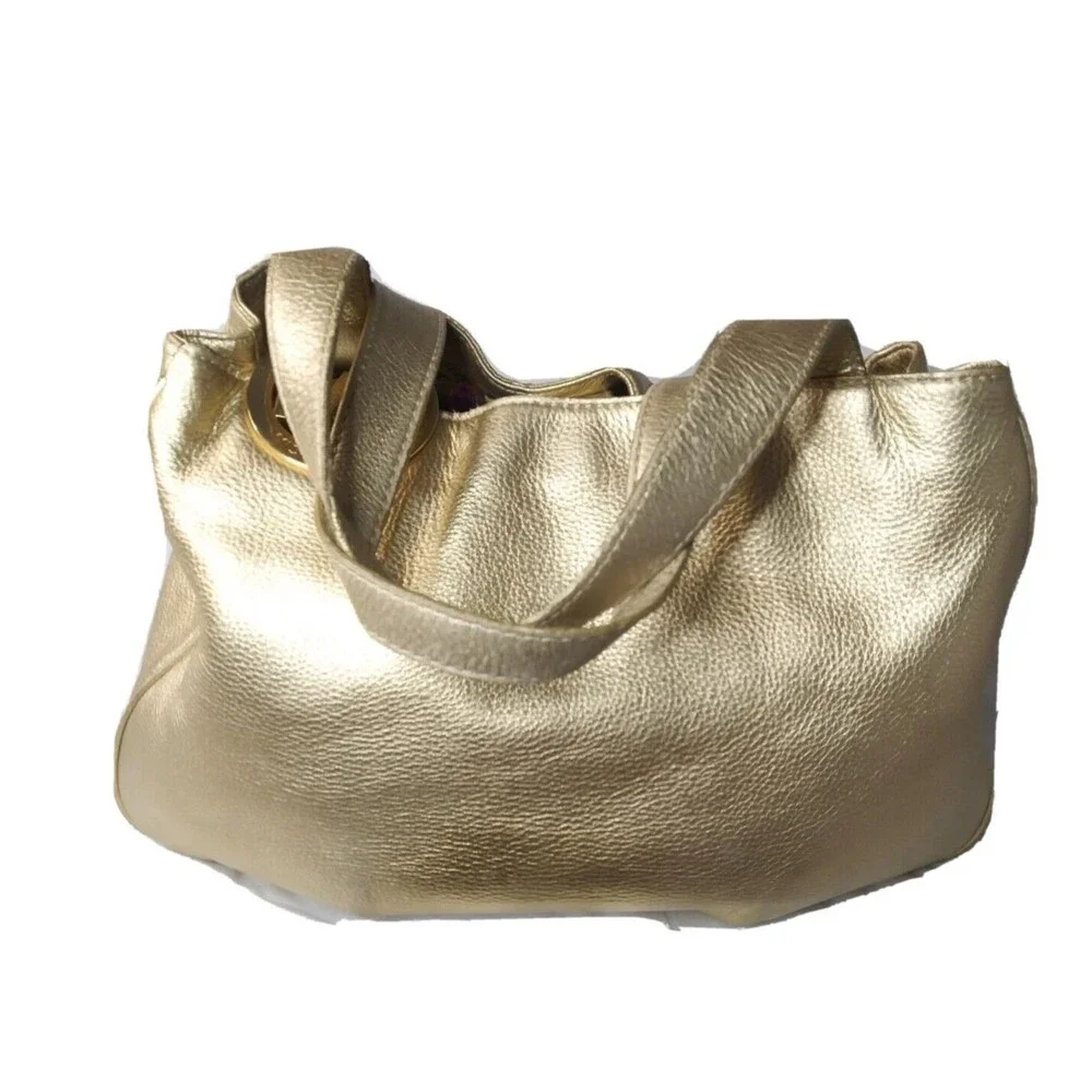 Michael Kors Fulton Gold Leather Handbag Purse Medium Size Satchel